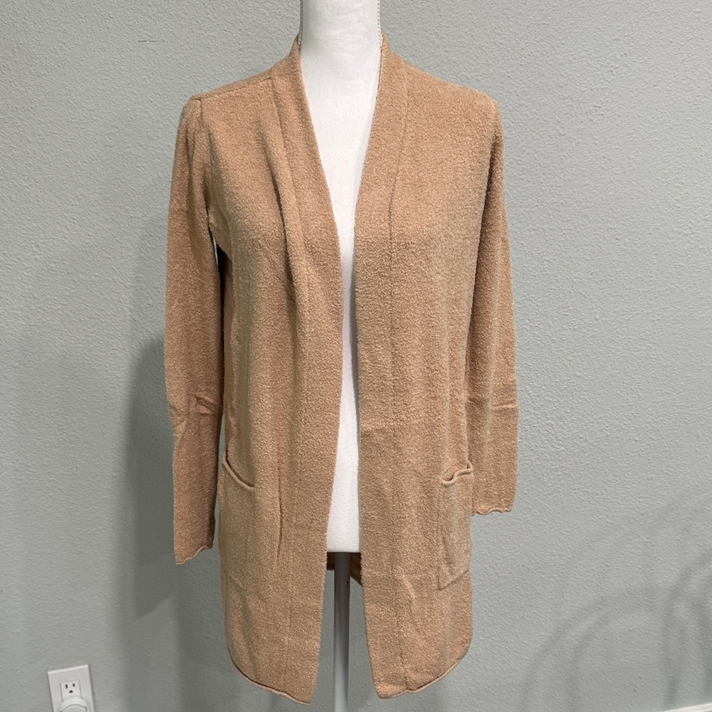 Barefoot Dreams Open-Front Tan Bouclé Cardigan